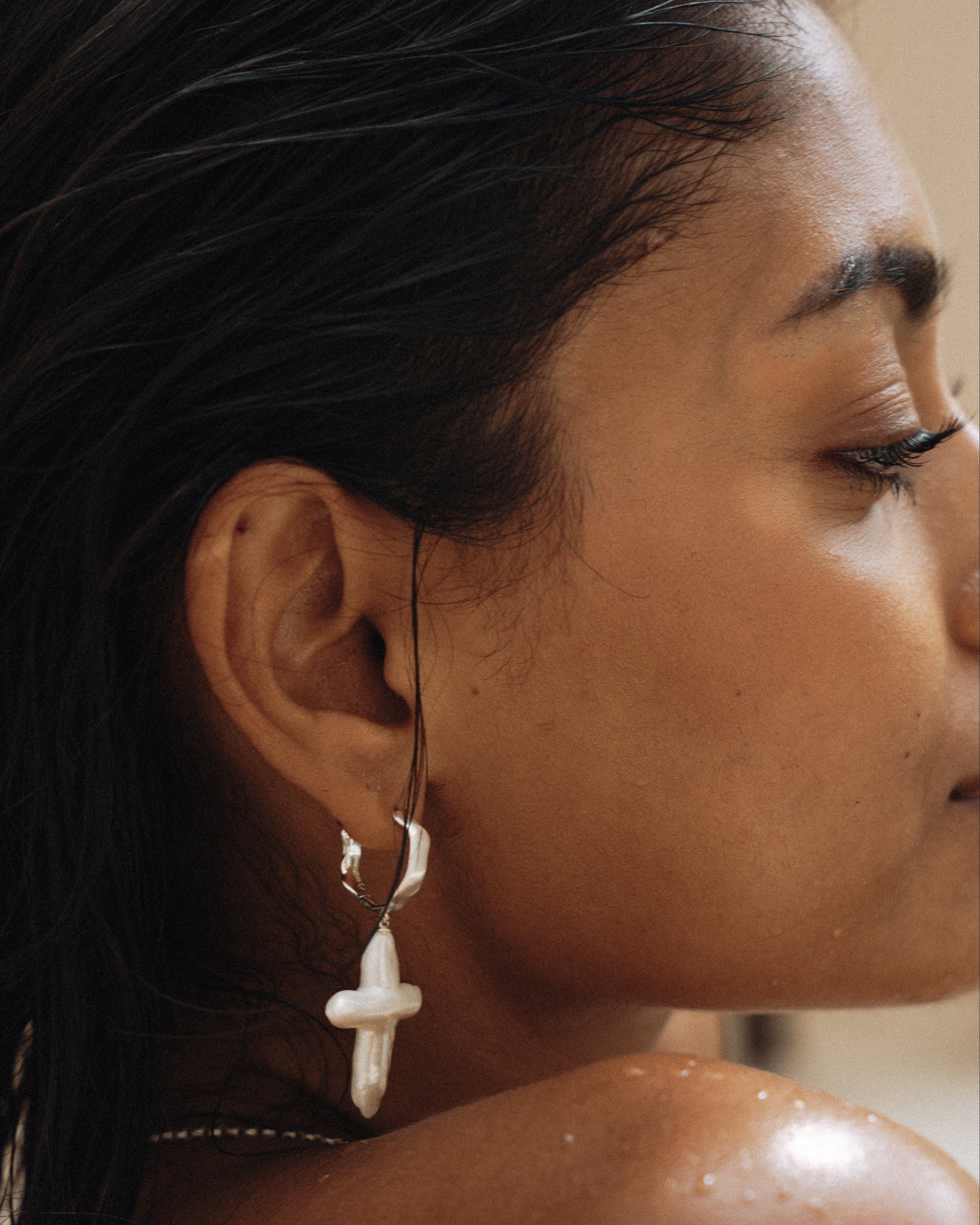 Cross Pearl Earrings